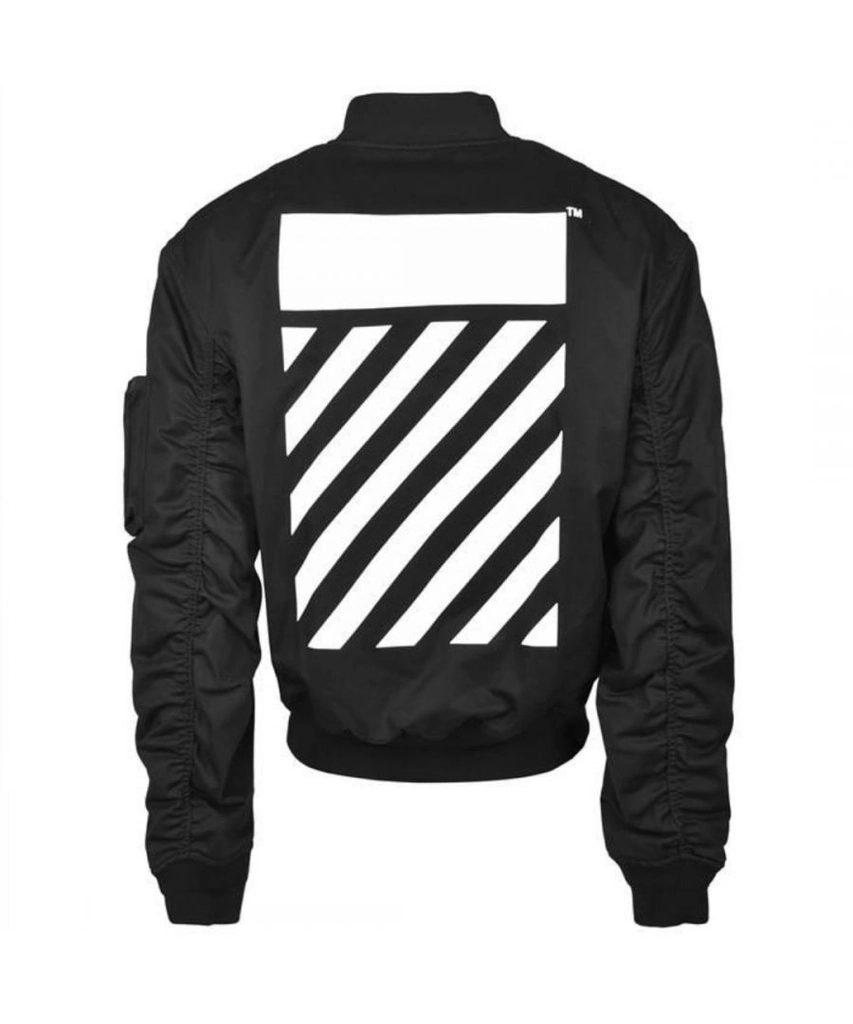 Off White Mens Diag Tab Black Bomber Jacket - Size Large